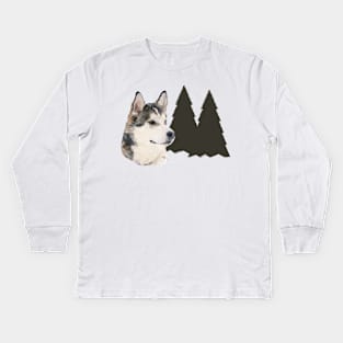 Low Poly Husky Kids Long Sleeve T-Shirt